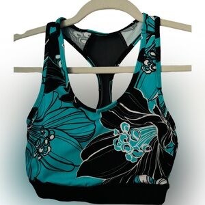 LuLaRoe Invincible Sports Bra, Turquoise and black floral print, size XS